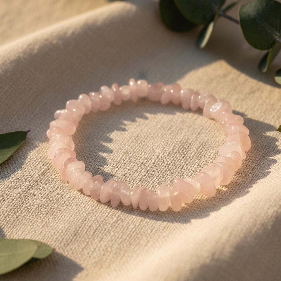 Pulseira Cascalho de Quartzo Rosa
